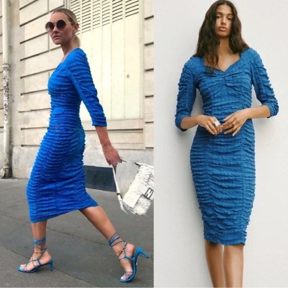 NWT Zara Textured Blue Midi
Anne Dress Stretch Fitted Long
Sleeve size S - Picture 2 of 16